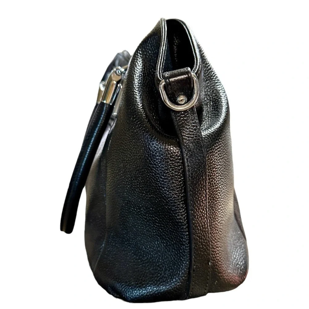 HESHE,Black Casual, Leather Hobo Hand/Shoulder Bag With High Quality Silver Trim